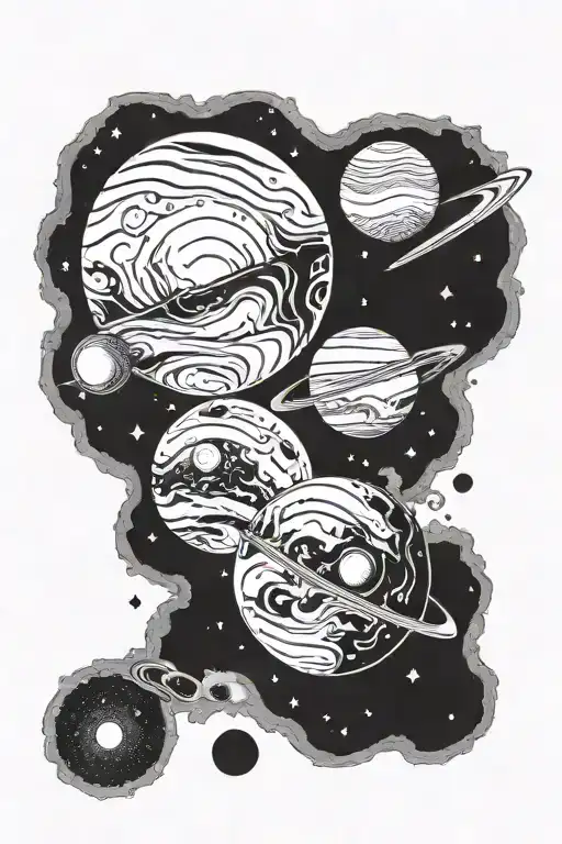 Galaxy scene with two planets representing each of your kids tattoo design idea