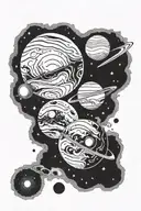 Galaxy scene with two planets representing each of your kids tattoo design idea