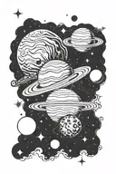 Galaxy scene with two planets representing each of your kids tattoo design idea