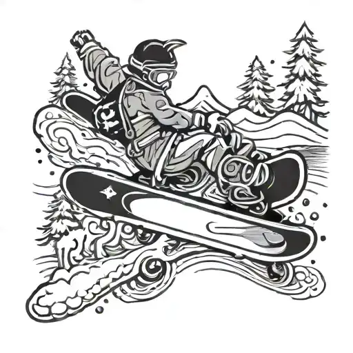Funny snowboard black and white tattoo design idea