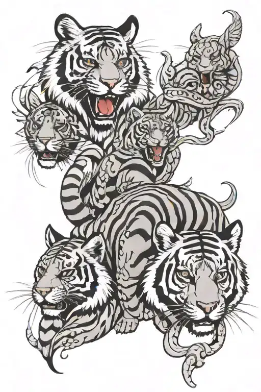 cobra, tiger and jackal tattoo design idea