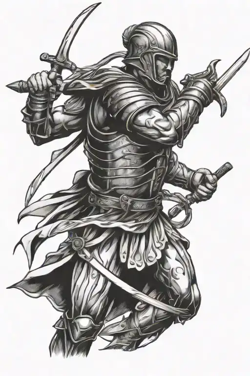 Roman soldier with twin swords tattoo design idea