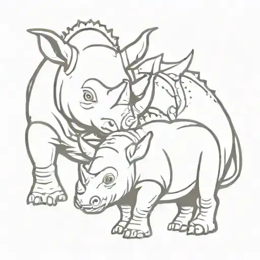 triceratops hugging a rhino tattoo design idea