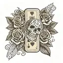 A domino with the 6 and 9 with a rose and skull tattoo design idea
