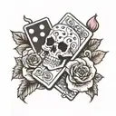 A domino with the 6 and 9 with a rose and skull tattoo design idea