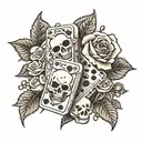 A domino with the 6 and 9 with a rose and skull tattoo design idea