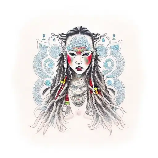 rasta woman with piercings, tattoos and blue eyes tattoo design idea