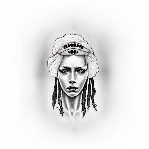 rasta woman with piercings, tattoos and blue eyes tattoo design idea