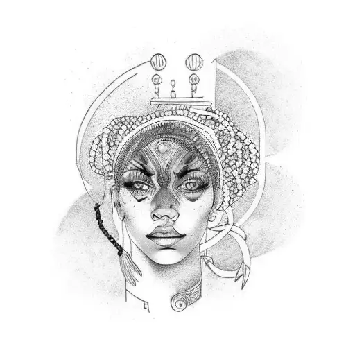 rasta woman with piercings, tattoos and blue eyes tattoo design idea