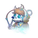 a stylized undertale character playing a musical instrument in a mesmerizing blue landscape tattoo design idea