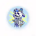 a stylized undertale character playing a musical instrument in a mesmerizing blue landscape tattoo design idea