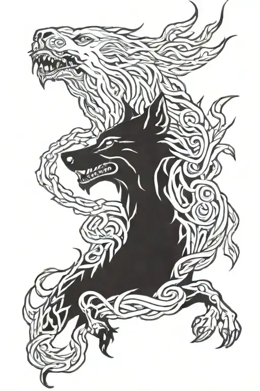 Fenrir norse mythical with blood dripping tattoo design idea