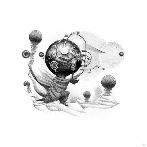 boy pressing a red button while being abducted by aliens tattoo design idea