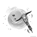 boy pressing a red button while being abducted by aliens tattoo design idea