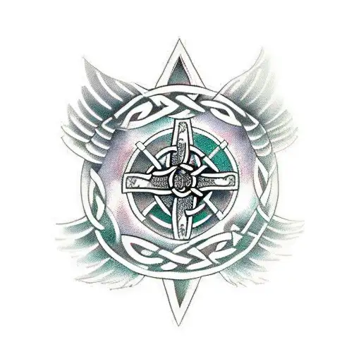 A Celtic raven perched on a Celtic cross, representing the client's love for both Celtic and Irish traditions tattoo design idea