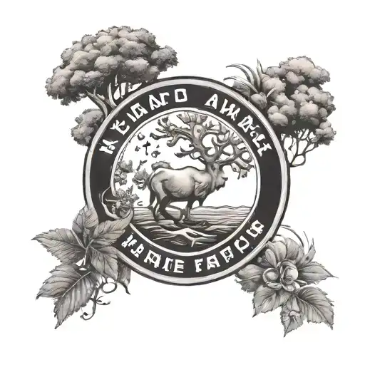 collection of different tree species forming a sleeve tattoo, symbolizing growth and diversity incorporating USMC emblem tattoo design idea