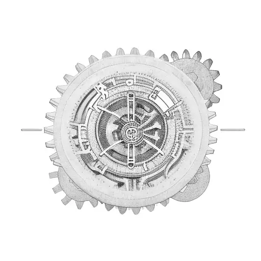A coffee cup surrounded by gears and clockwork, symbolizing the blend of technology and caffeine tattoo design idea