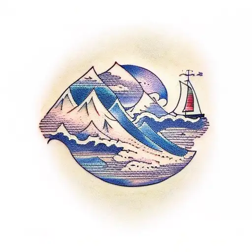 mountain tattoo with a theme of weathering the storm with the quote "soit un homme droit" written  tattoo design idea