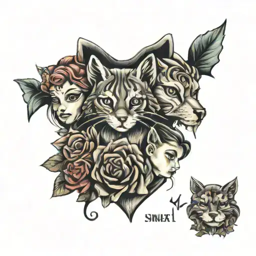 a family. mom, dad, big brother and little girl tattoo design idea