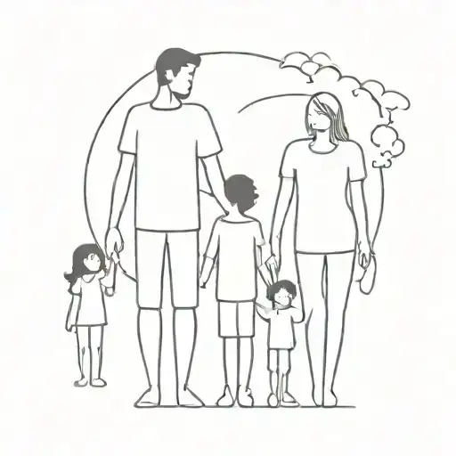 a human family. mom, dad, big brother and little girl tattoo design idea