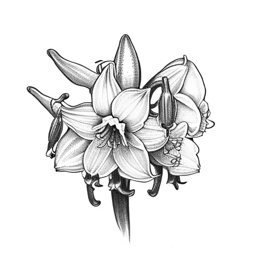 bouquet of a daffodil, a lily of the valley, a honeysuckle, a morning glory and a holly tattoo design idea