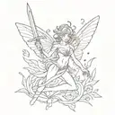 fairy fighting her own emotions representing mental health struggles with a heart shaped sword  tattoo design idea