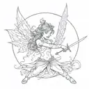 fairy fighting her own emotions representing mental health struggles with a heart shaped sword  tattoo design idea