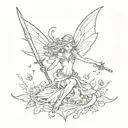 fairy fighting her own emotions representing mental health struggles with a heart shaped sword  tattoo design idea