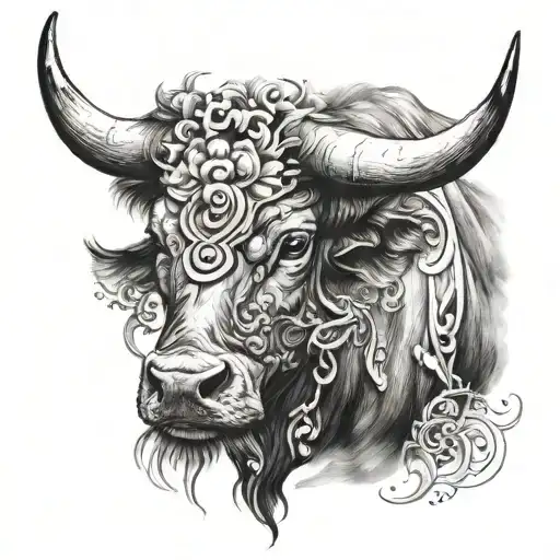 zodiac sign taurus with dat of birth  tattoo design idea