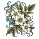 flower vine with names: Moritz, Philipp, Merle, malte, Emil tattoo design idea