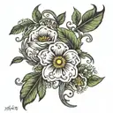 flower vine with names: Moritz, Philipp, Merle, malte, Emil tattoo design idea