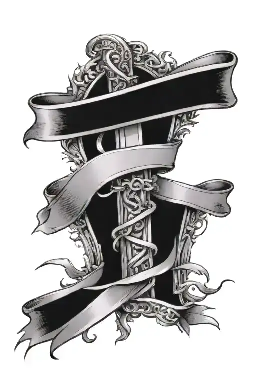 a ribbon with the first names of the apostles of Christ crucifixion tattoo design idea