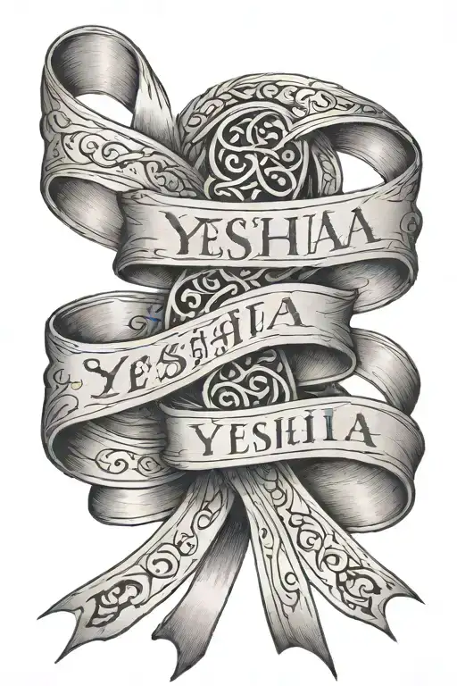 a ribbon with the first names of yeshua tattoo design idea
