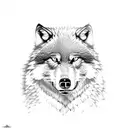male wolf protecting female and cubs tattoo design idea