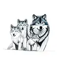 male wolf protecting female and cubs tattoo design idea