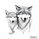 male wolf protecting female and cubs tattoo design idea