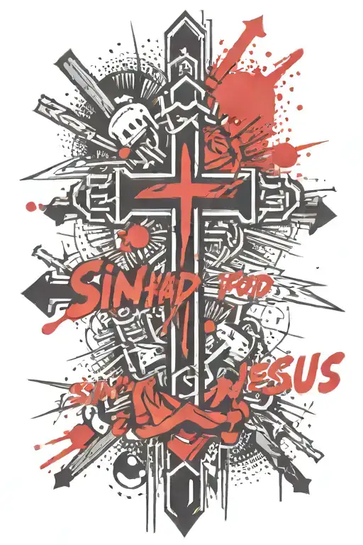 Cross made of nails with words "Sin Hard or Jesus Died for Nothing" tattoo design idea