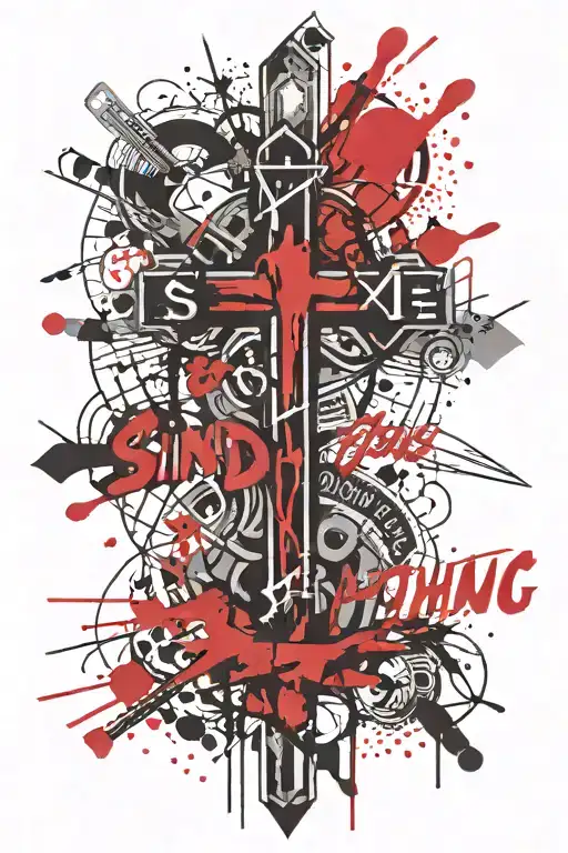 Cross with words "Sin Hard or Jesus Died for Nothing" tattoo design idea