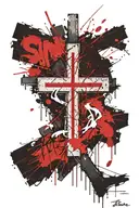 Cross with words "Sin Hard or Jesus Died for Nothing" tattoo design idea