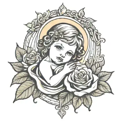 baby jesus with rose and holy spirit  tattoo design idea