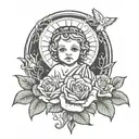 baby jesus with rose and holy spirit  tattoo design idea