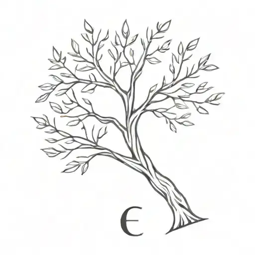 A minimalist tattoo of a tree with each branch representing with the letter E and J intertwined  tattoo design idea