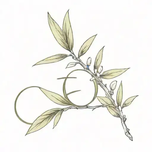 A minimalist tattoo of a olive branch with the letter E and J intertwined  tattoo design idea