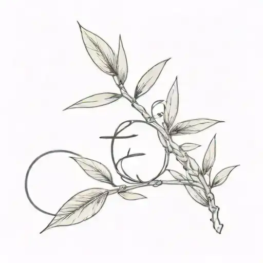A minimalist tattoo of a olive branch with the letter E J intertwined  tattoo design idea