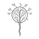 A minimalist tattoo of a tree with each branch representing a family member, symbolizing the strength and interconnectedness of the family tattoo design idea