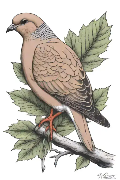 mourning dove sitting on a maple branch representing tattoo design idea
