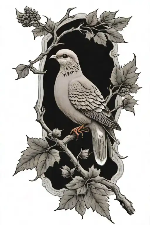 mourning dove sitting on a maple branch  tattoo design idea