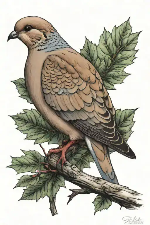 mourning dove sitting on a maple branch representing tattoo design idea