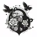 A futuristic design featuring a sky soldier in combat gear surrounded by floating hearts and roses, symbolizing love and bravery in the army tattoo design idea