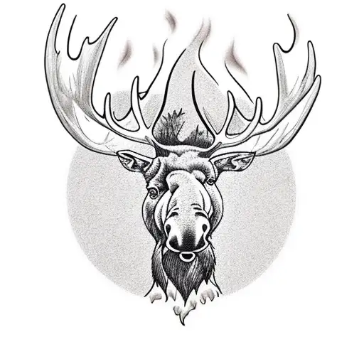 a moose head mix with a fire tattoo design idea